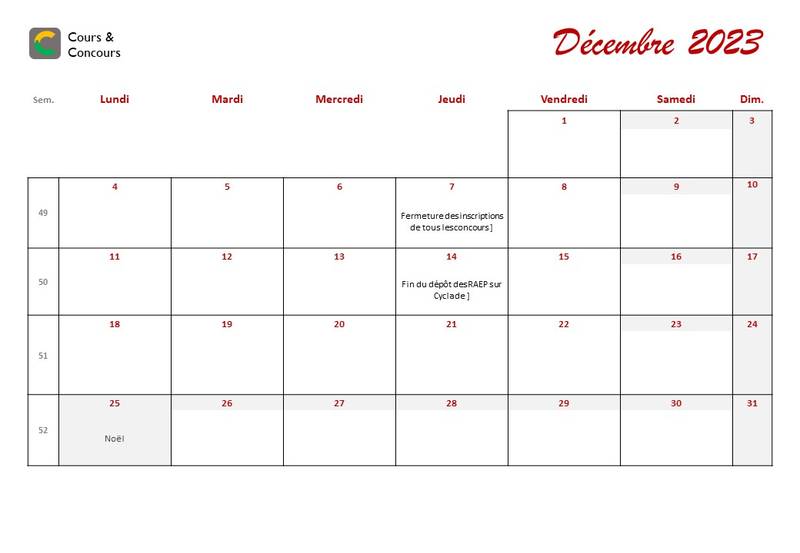 agenda décembre 2023
