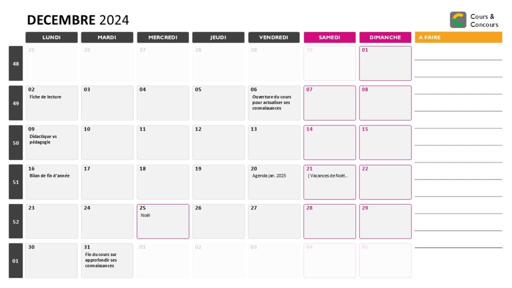 agenda décembre 2024