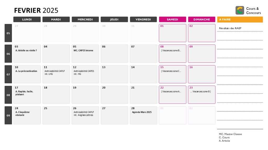 agenda février 2025