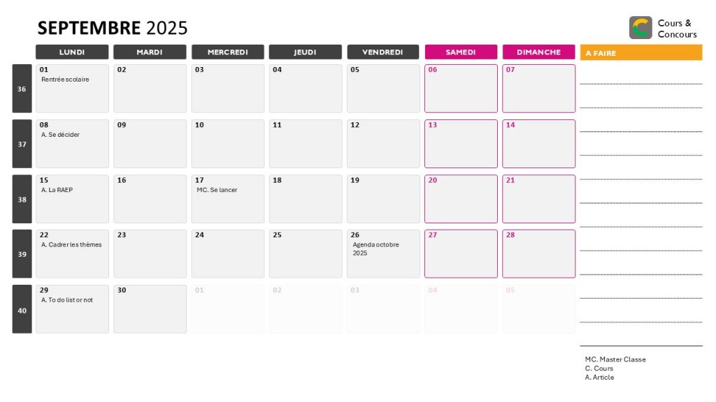 agenda septembre 2025